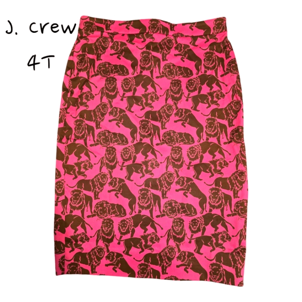 J. Crew Hot Pink and Brown Lion-Print Pencil Skirt